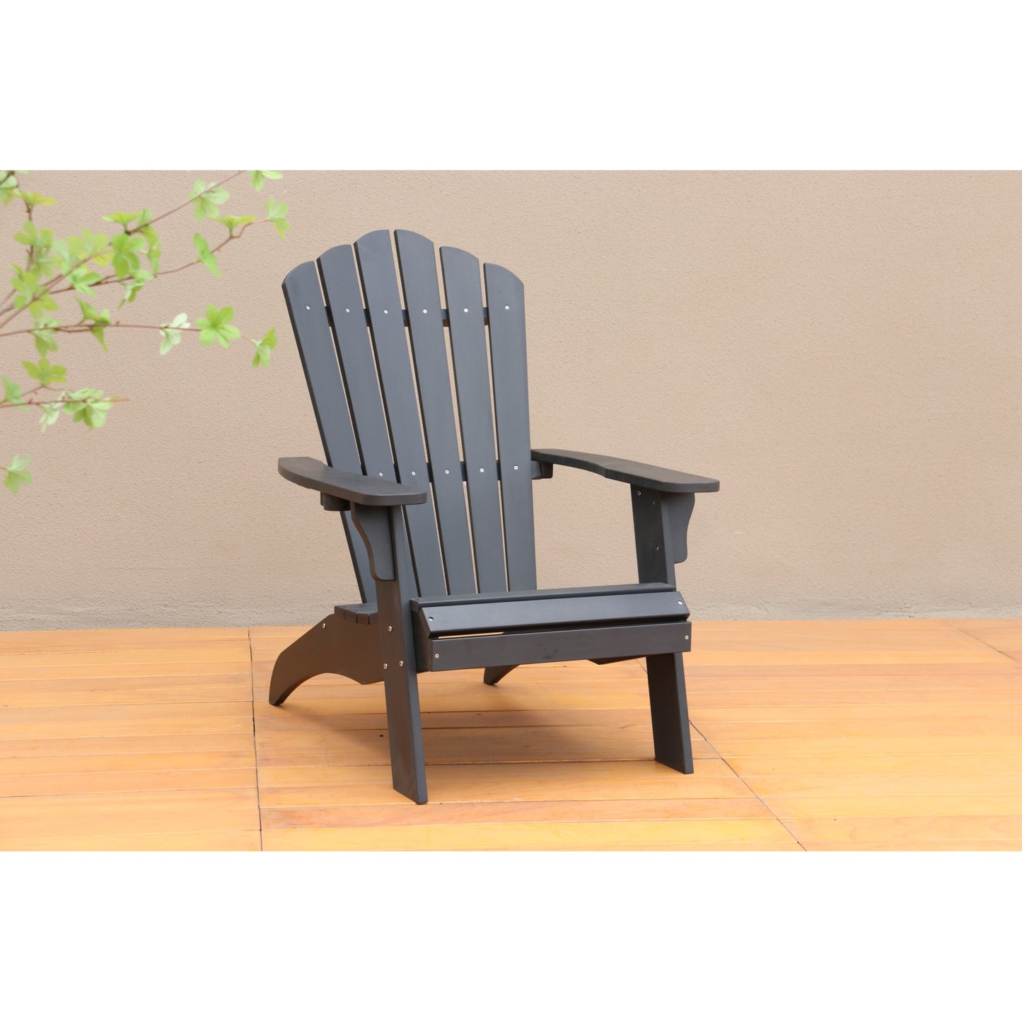 Elegant Black Polystyrene Adirondack Chair for Outdoor Patio, Deck, Garden, and Poolside Relaxation