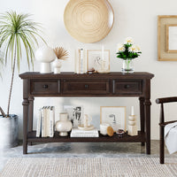 Classic Retro Console Table with 3 Drawers and Open Shelf – Easy Assembly, Espresso Finish
