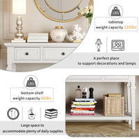 Classic Retro Console Table with 3 Drawers & Open Bottom Shelf, Antique White - Easy Assembly