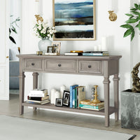 Classic Retro Style Console Table with 3 Top Drawers & Open Shelf, Easy Assembly (Gray Wash)