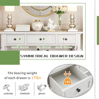 Classic Retro Console Table with 3 Drawers & Open Bottom Shelf, Antique White - Easy Assembly