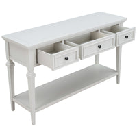 Classic Retro Console Table with 3 Drawers & Open Bottom Shelf, Antique White - Easy Assembly