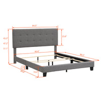 Upholstered Queen Platform Bed with Tufted Headboard, Gray Linen Fabric, Box Spring Required, Modern Home Furniture