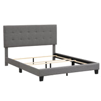 Upholstered Queen Platform Bed with Tufted Headboard, Gray Linen Fabric, Box Spring Required, Modern Home Furniture