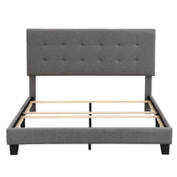 Upholstered Queen Platform Bed with Tufted Headboard, Gray Linen Fabric, Box Spring Required, Modern Home Furniture