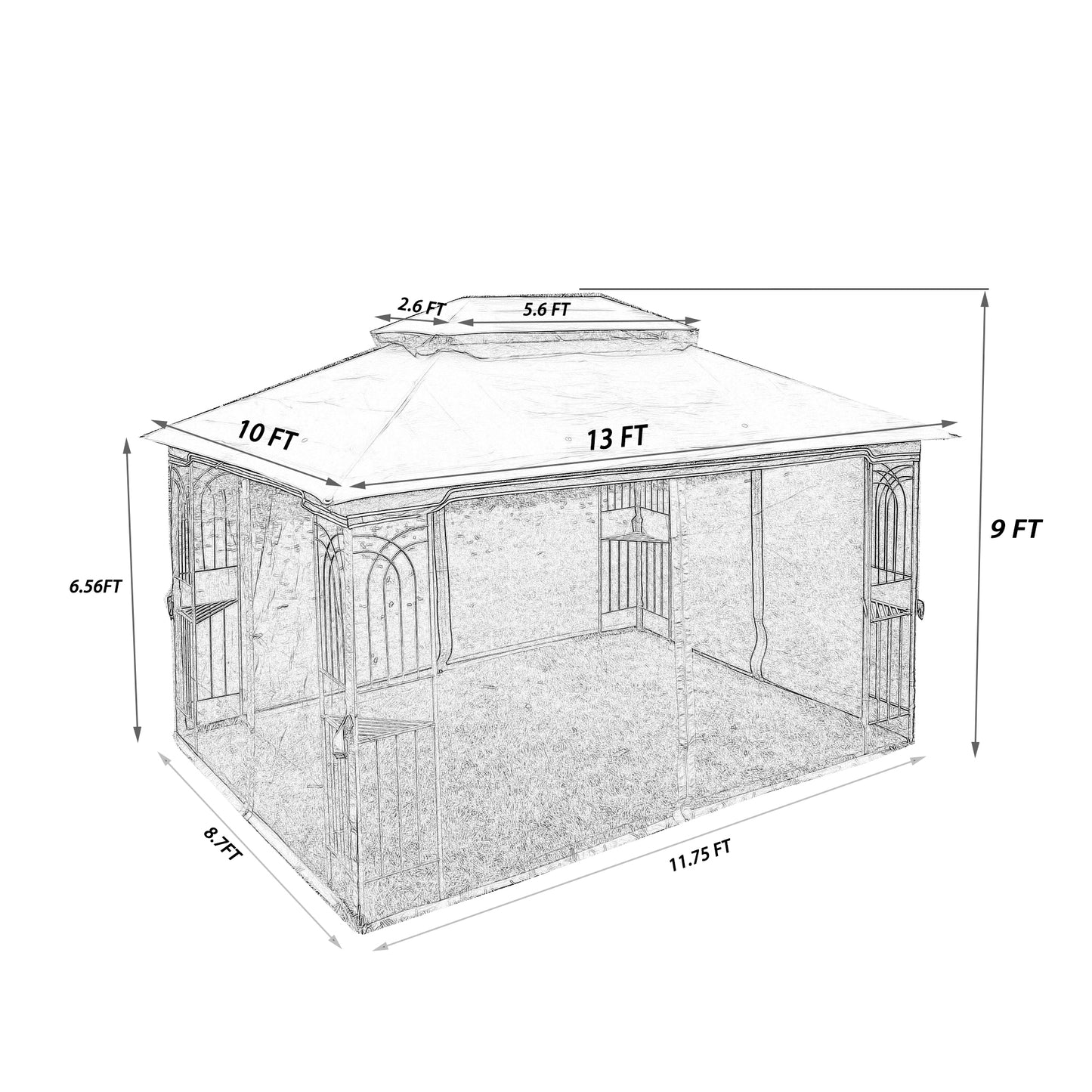 13x10 Outdoor Patio Gazebo Canopy Tent - Ventilated Double Roof with Detachable Mosquito Net, Ideal for Lawn, Garden, Backyard, and Deck