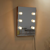 Wooden Wall Vanity Mirror with LED Bulbs - Makeup & Dressing Mirror for Home Decor, Stylish and Functional, 40x30cm