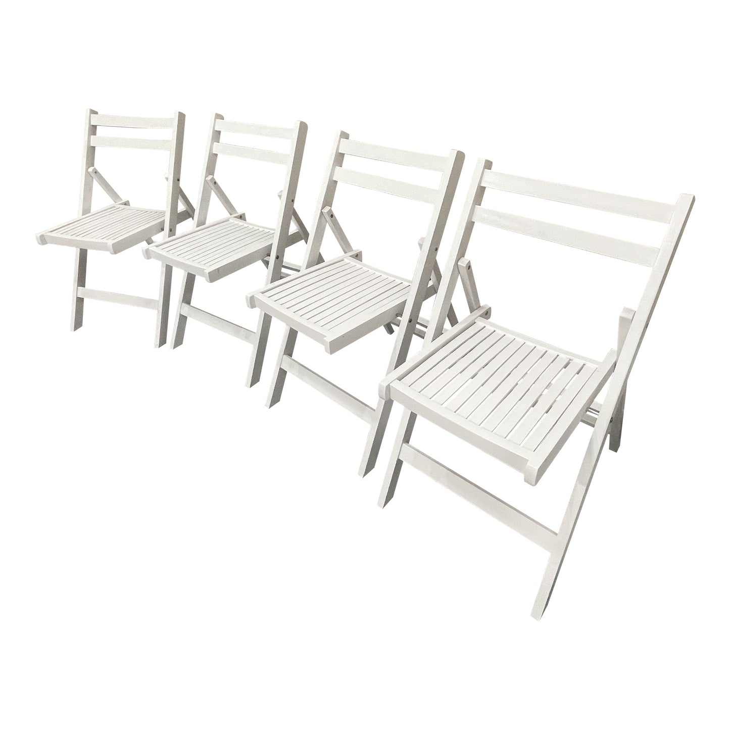 White Folding Slatted Wood Chairs - Set of 4, Portable & Stylish Event Seating, Perfect for Parties, Weddings, and Gatherings