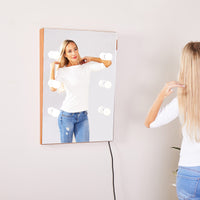 Wooden Wall Vanity Mirror with LED Bulbs - Makeup & Dressing Mirror for Home Decor, Stylish and Functional, 40x30cm