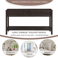 Rustic 60 Entryway Console Table with Dual Size Drawers & Bottom Shelf for Storage - Espresso Finish, Ideal for Living Room & Hallway