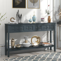 Rustic 60 Entryway Console Table with Dual Size Drawers & Bottom Shelf for Storage, Perfect for Living Room or Hallway - Navy Finish