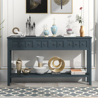 Rustic 60 Entryway Console Table with Dual Size Drawers & Bottom Shelf for Storage, Perfect for Living Room or Hallway - Navy Finish