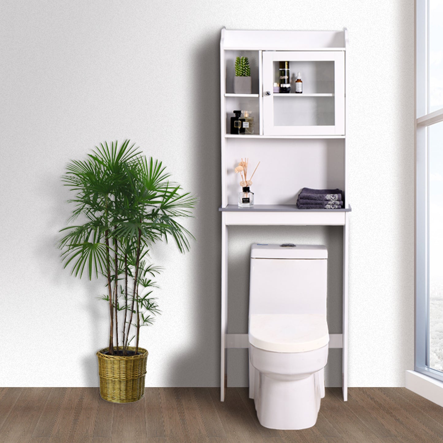 Modern Over The Toilet Space Saver Storage Cabinet - Stylish Wood Organizer for Bathroom, White