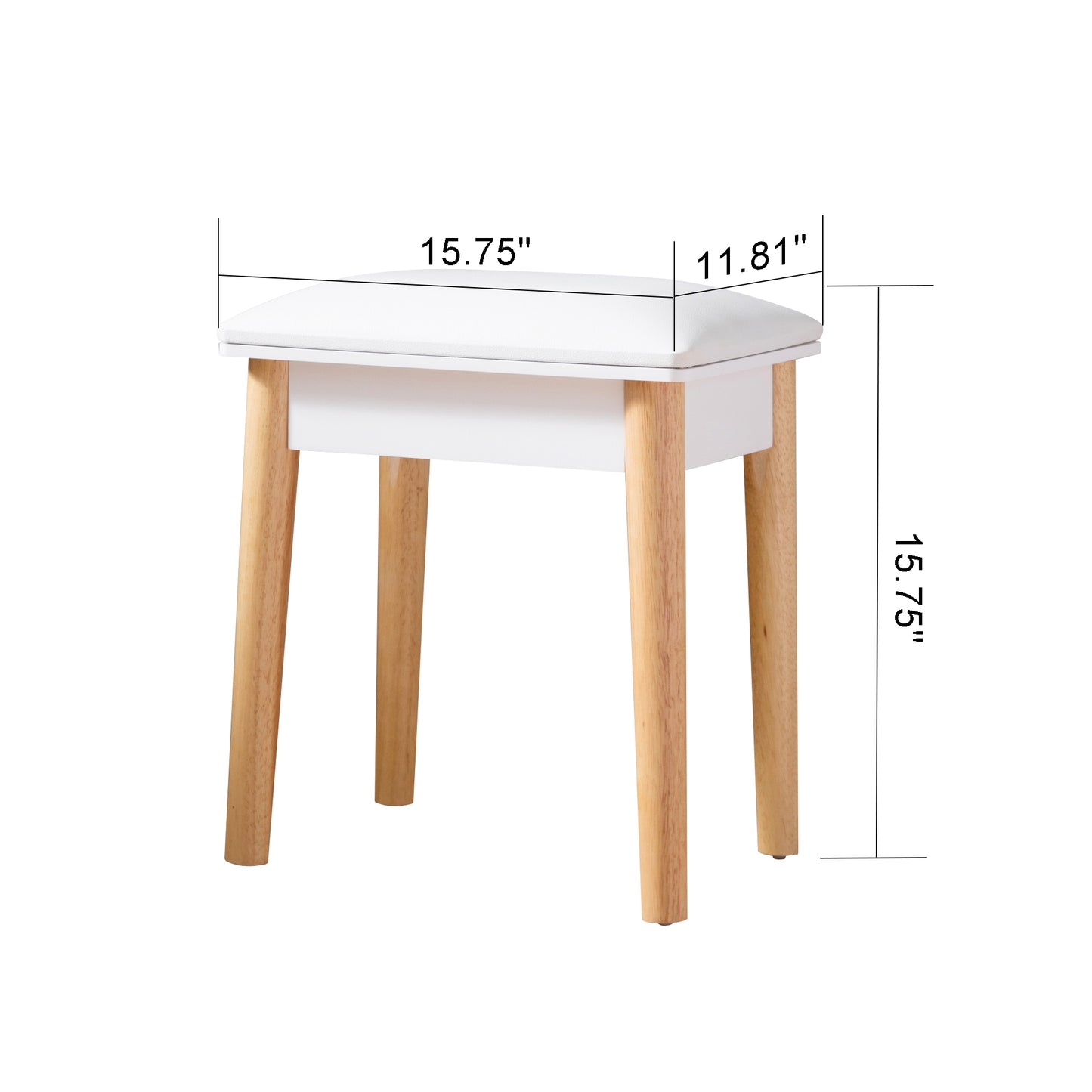 Wooden Vanity Stool Makeup Dressing Stool with Comfortable PU Seat, Elegant White Design for Bedroom or Bathroom