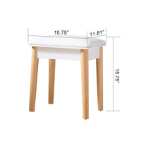 Wooden Vanity Stool Makeup Dressing Stool with Comfortable PU Seat, Elegant White Design for Bedroom or Bathroom