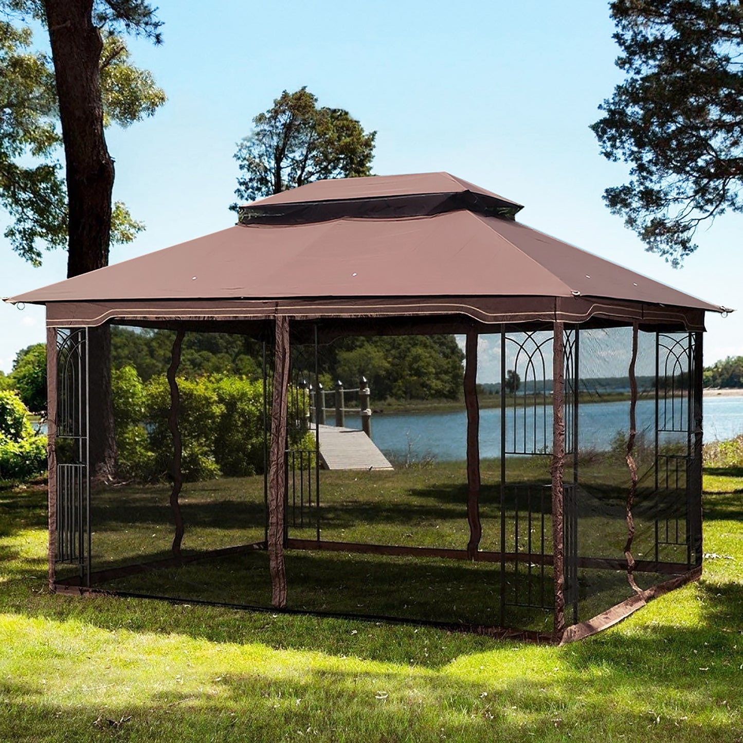 13x10 Outdoor Patio Gazebo Canopy Tent - Ventilated Double Roof with Detachable Mosquito Net, Ideal for Lawn, Garden, Backyard, and Deck