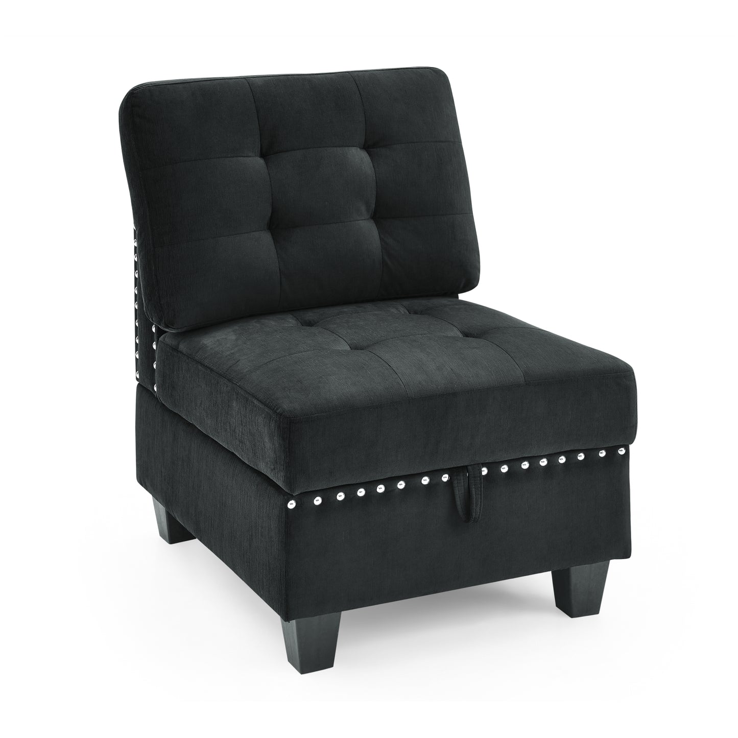 Elegant Black Velvet Single Chair for Modular Sectional - 26.5 x 31.5 x 36 - Stylish Seating Solution for Living Room or Lounge