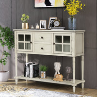 Sideboard Console Table with Bottom Shelf Farmhouse Wood Glass Buffet Storage Cabinet Living Room Antique Grey