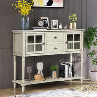 Sideboard Console Table with Bottom Shelf Farmhouse Wood Glass Buffet Storage Cabinet Living Room Antique Grey