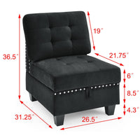 Elegant Black Velvet Single Chair for Modular Sectional - 26.5 x 31.5 x 36 - Stylish Seating Solution for Living Room or Lounge