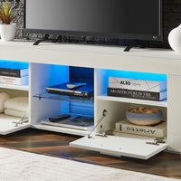 Modern White TV Stand with LED Lights, High Gloss Front, Assembly for Lounge, Living Room, or Bedroom