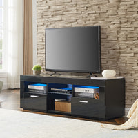 Black Modern TV Stand with LED Lights, High Gloss Finish, Stylish TV Cabinet for Lounge, Living Room or Bedroom, Sleek Design, Color: Black