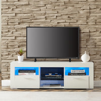 Modern White TV Stand with LED Lights, High Gloss Front, Assembly for Lounge, Living Room, or Bedroom