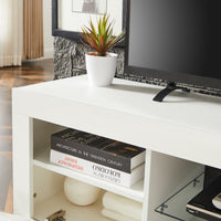 Modern White TV Stand with LED Lights, High Gloss Front, Assembly for Lounge, Living Room, or Bedroom