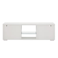 Modern White TV Stand with LED Lights, High Gloss Front, Assembly for Lounge, Living Room, or Bedroom