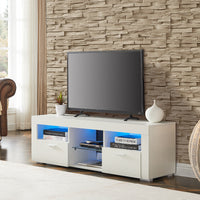 Modern White TV Stand with LED Lights, High Gloss Front, Assembly for Lounge, Living Room, or Bedroom