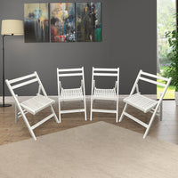 White Folding Slatted Wood Chairs - Set of 4, Portable & Stylish Event Seating, Perfect for Parties, Weddings, and Gatherings