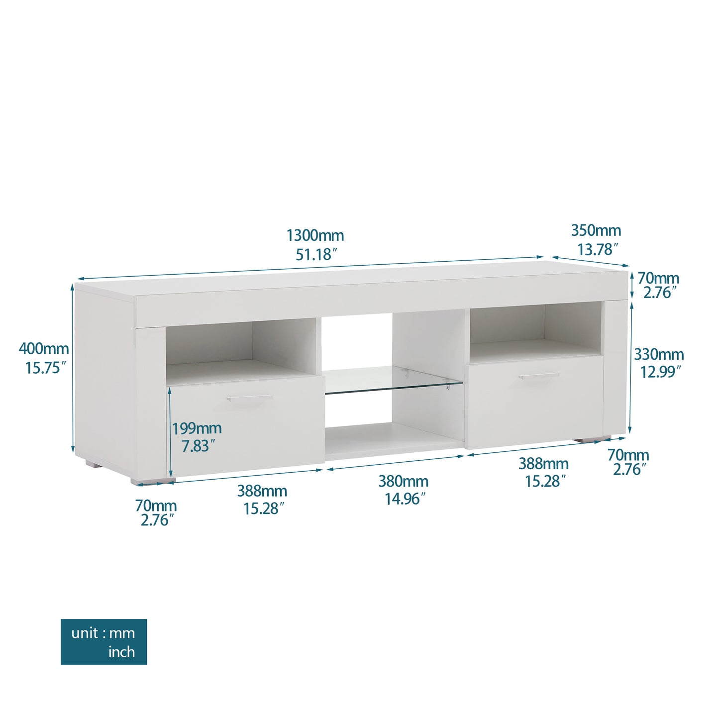 Modern White TV Stand with LED Lights, High Gloss Front, Assembly for Lounge, Living Room, or Bedroom