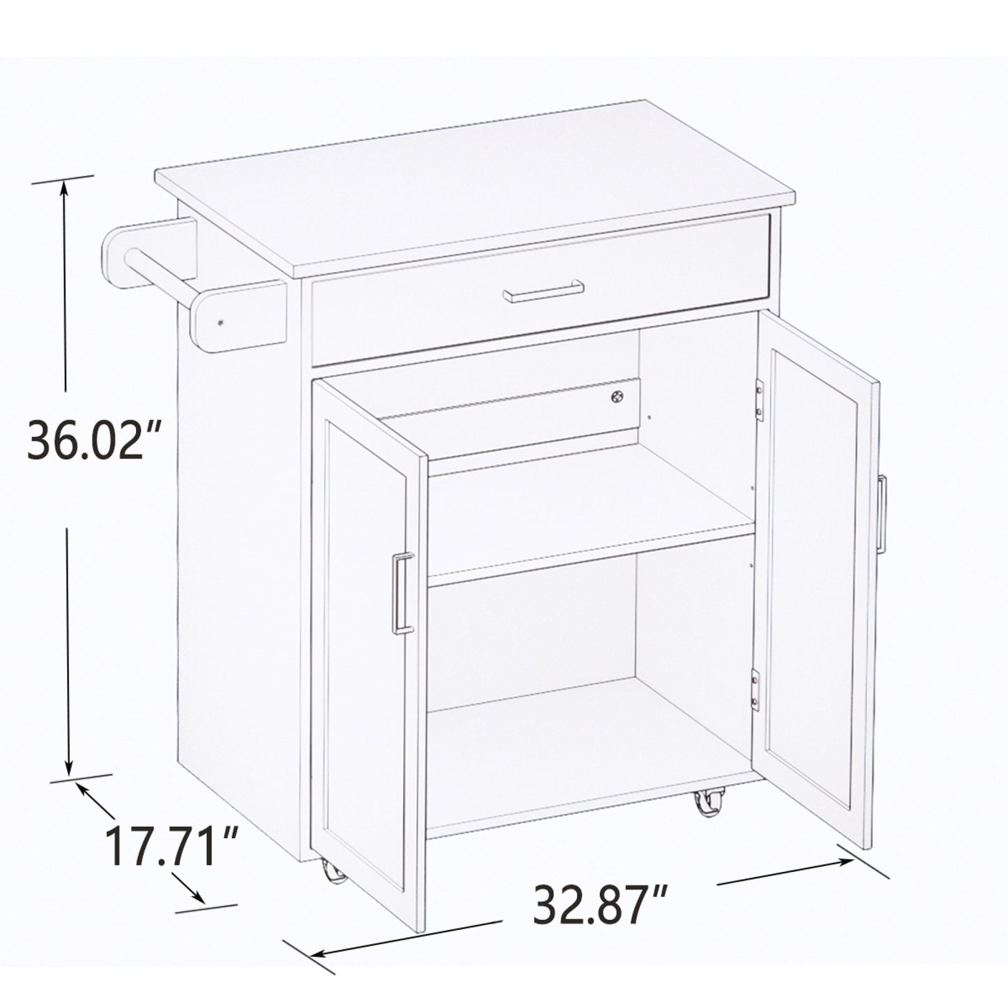 Kitchen Island Rolling Trolley Cart with Adjustable Shelves, Towel Rack & Rubber Wood Tabletop - Versatile Storage & Prep Solution