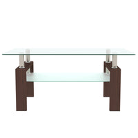 Modern Rectangle Walnut Glass Coffee Table - Stylish Clear Center Table for Living Room Furniture