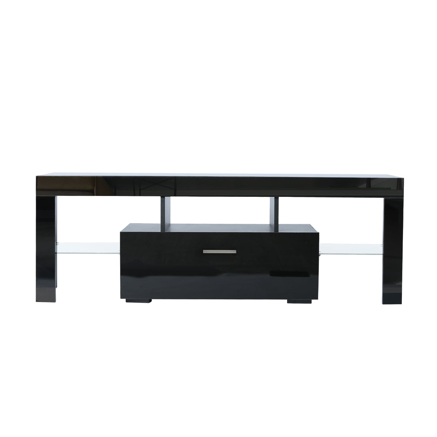 Stylish Black TV Stand with LED Light Belt, Remote Control, Toughened Glass Shelf, Modern Entertainment Center for Living Room & Bedroom