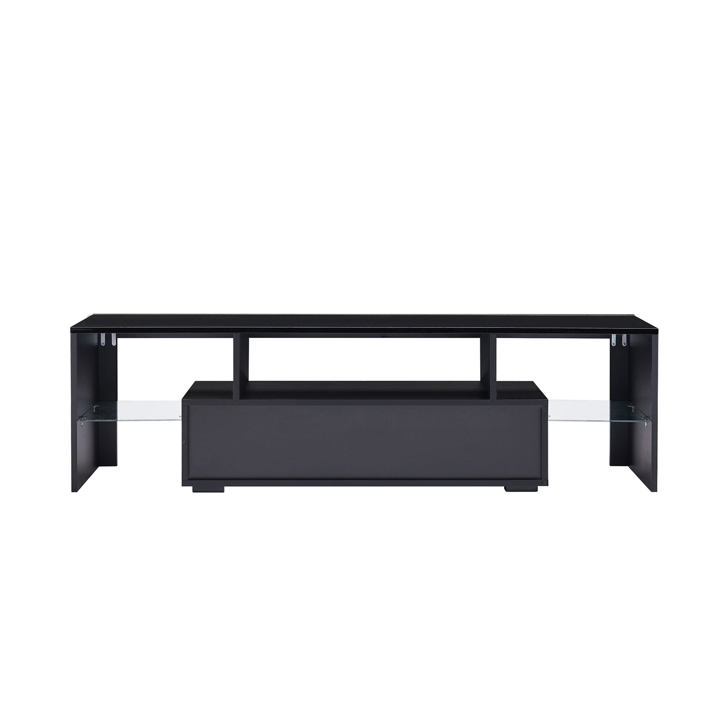 Fashionable Black TV Stand with LED Light Belt, Remote Control, Toughened Glass Shelf, Metal Handles - Ideal Entertainment Center