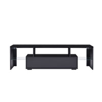 Fashionable Black TV Stand with LED Light Belt, Remote Control, Toughened Glass Shelf, Metal Handles - Ideal Entertainment Center