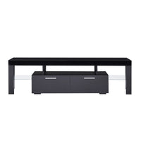 Fashionable Black TV Stand with LED Light Belt, Remote Control, Toughened Glass Shelf, Metal Handles - Ideal Entertainment Center