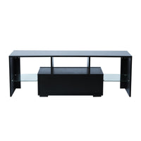 Stylish Black TV Stand with LED Light Belt, Remote Control, Toughened Glass Shelf, Modern Entertainment Center for Living Room & Bedroom