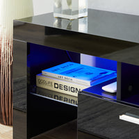 Fashionable Black TV Stand with LED Light Belt, Remote Control, Toughened Glass Shelf, Metal Handles - Ideal Entertainment Center