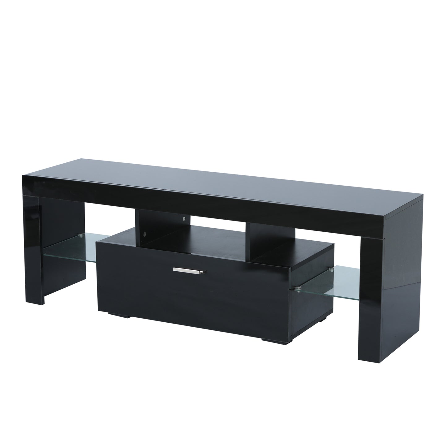 Stylish Black TV Stand with LED Light Belt, Remote Control, Toughened Glass Shelf, Modern Entertainment Center for Living Room & Bedroom