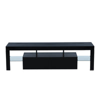 Fashionable Black TV Stand with LED Light Belt, Remote Control, Toughened Glass Shelf, Metal Handles - Ideal Entertainment Center