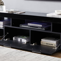 Fashionable Black TV Stand with LED Light Belt, Remote Control, Toughened Glass Shelf, Metal Handles - Ideal Entertainment Center