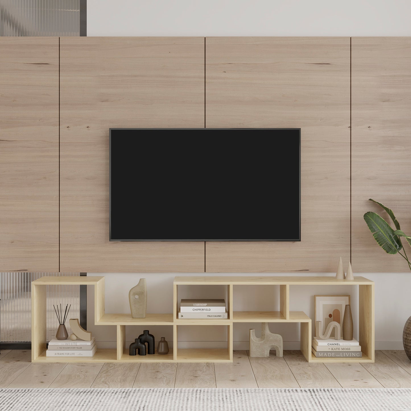 L-Shaped Oak TV Stand and Display Shelf - Stylish Bookcase for Home Furniture, Perfect for Living Room and Entertainment Space