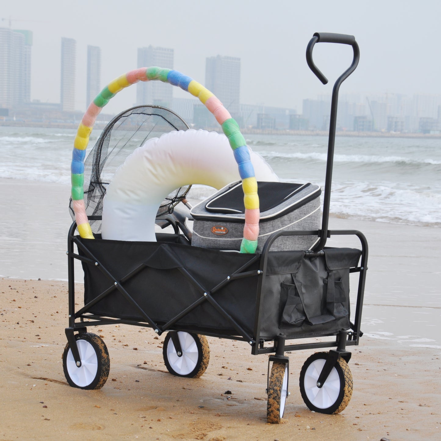 Folding Garden Wagon Cart for Shopping, Beach, and Outdoor Use - Lightweight & Portable, Compact Design, Black