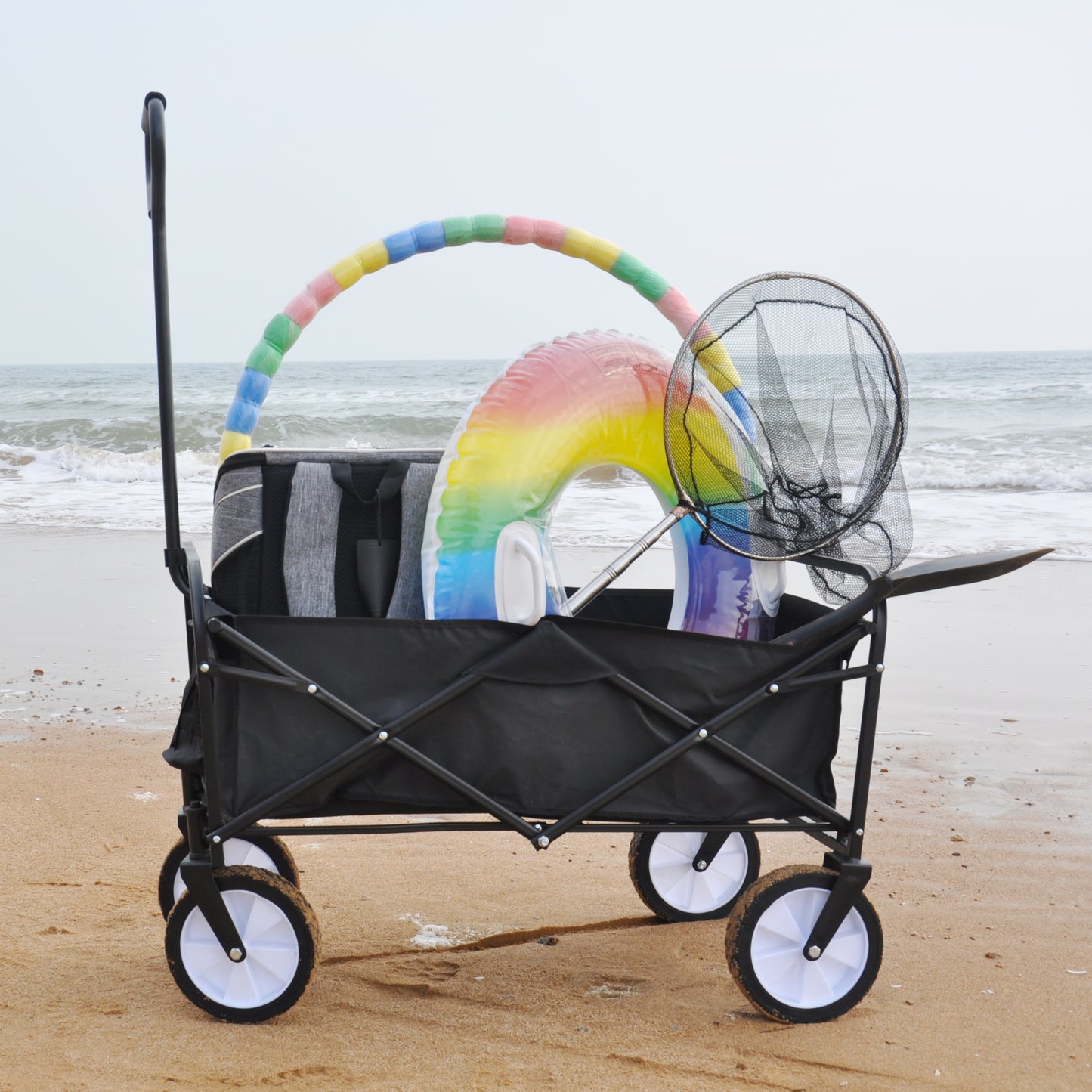 Folding Garden Wagon Cart for Shopping, Beach, and Outdoor Use - Lightweight & Portable, Compact Design, Black