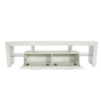 Modern White TV Stand with LED Light Belt, Remote Control, Toughened Glass Shelf, and Metal Handles - Stylish Entertainment Center