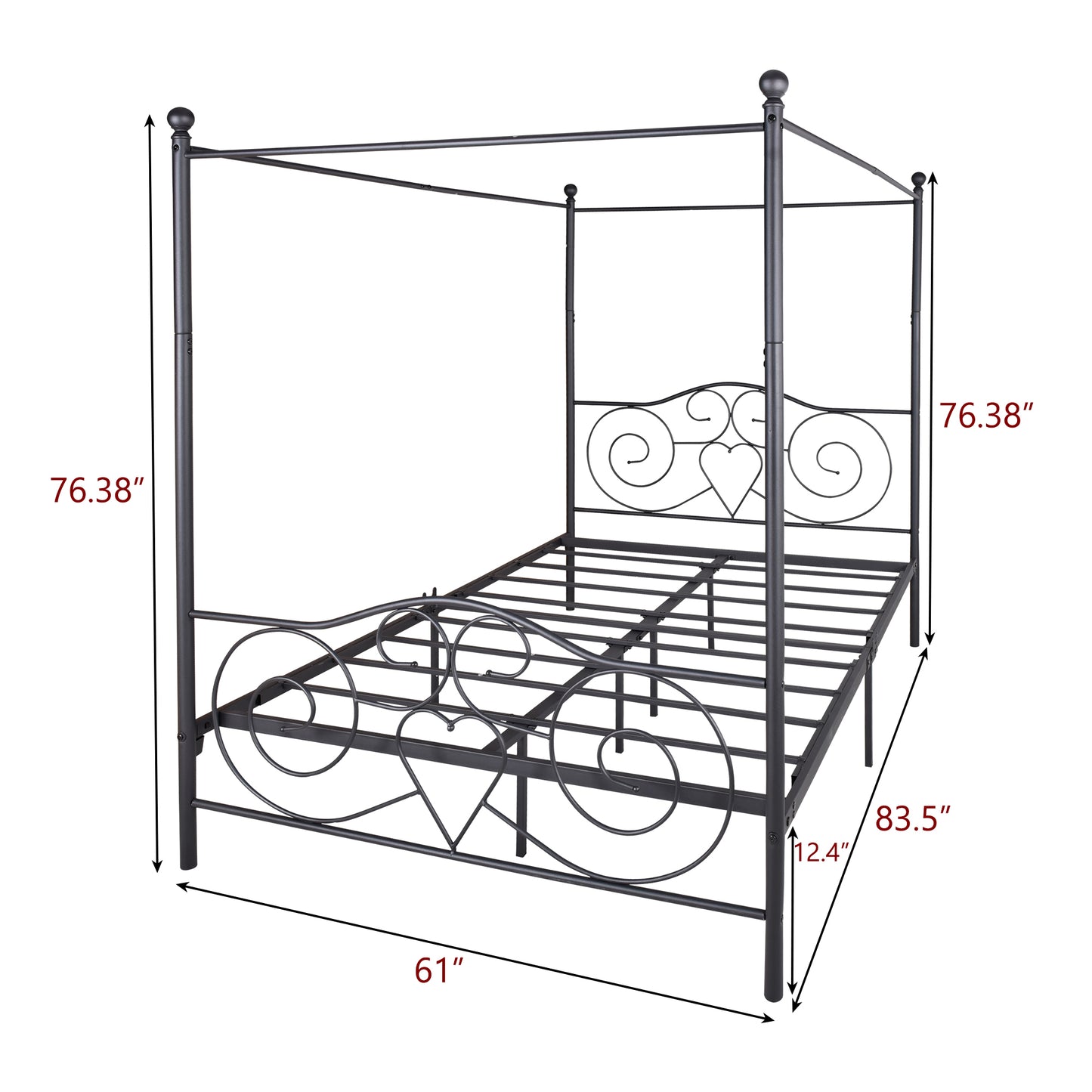 Metal Canopy Bed Frame with Vintage Style Headboard & Footboard, Easy DIY Assembly, Queen Size, Black