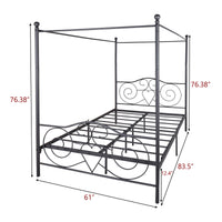 Metal Canopy Bed Frame with Vintage Style Headboard & Footboard, Easy DIY Assembly, Queen Size, Black