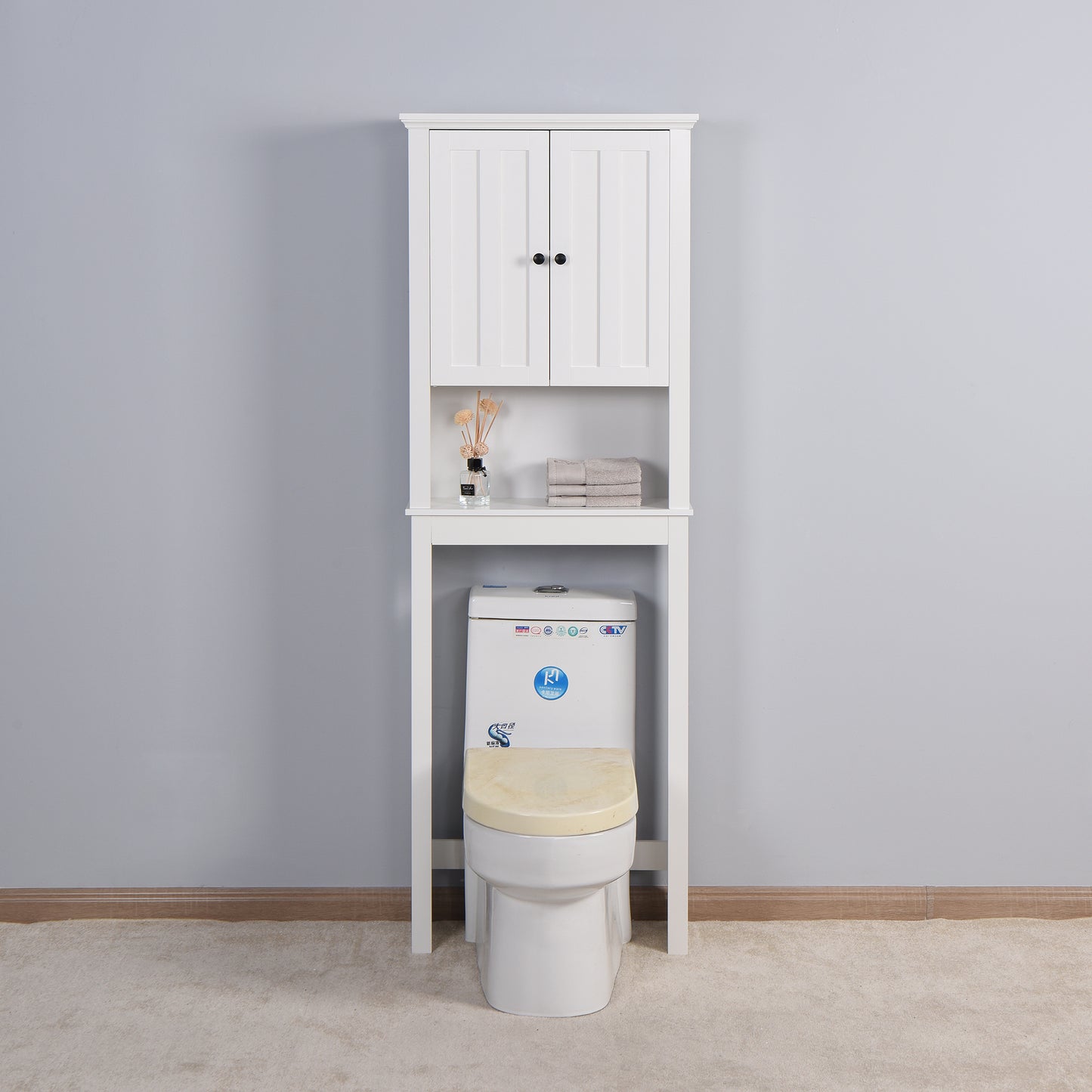 Bathroom Wooden Storage Cabinet Over-The-Toilet Space Saver with Adjustable Shelf, 23.62x7.72x67.32, Perfect for Minimalist Organization